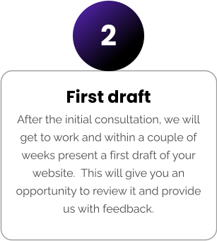 First draft After the initial consultation, we will get to work and within a couple of weeks present a first draft of your website.  This will give you an opportunity to review it and provide us with feedback. 2